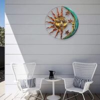 Décoration Murale Fer Forgé Soleil Et Lune - 32x30 Cm - Style Moderne Européen, Pour Intérieur, Bureau, Jardin, Magasin - Finition Résistante - 3