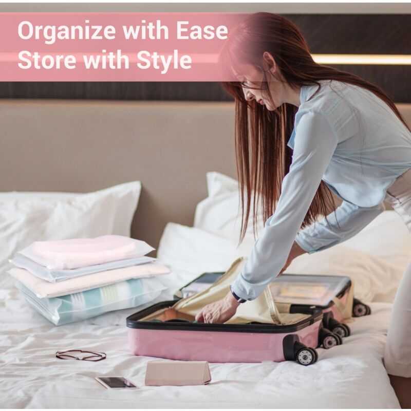 Sac Plastique, 100 Pièces Sac Rangement Vetement Dépoli, Pochette Voyage Vetement Transparent