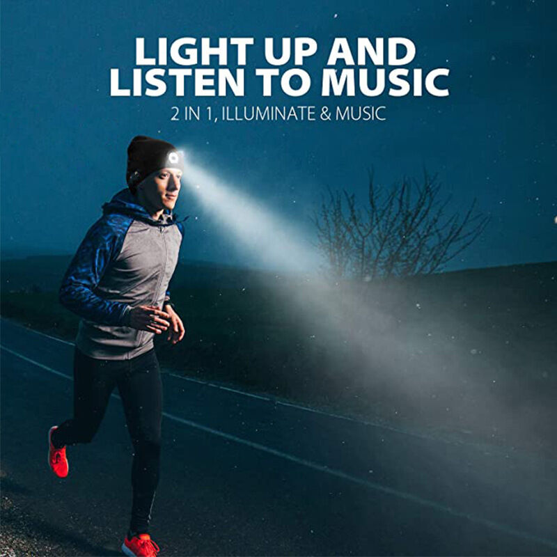 Bonnet Bluetooth Avec Lampe Frontale - Bonnet Hiver Connecté Musique Et LED - Taille Unique (Noir, Gris, Bleu) - Idée Cadeau Homme/Femme Original