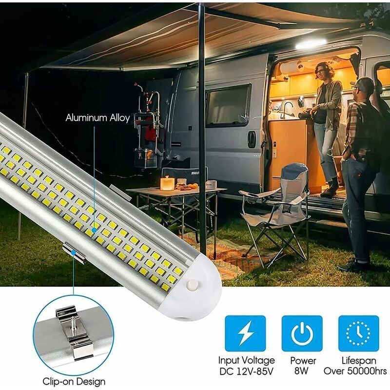 Lumière LED 12V Pour Camping-Car Avec Interrupteur - 600LM Neutre 4000K Éclairage Intérieur