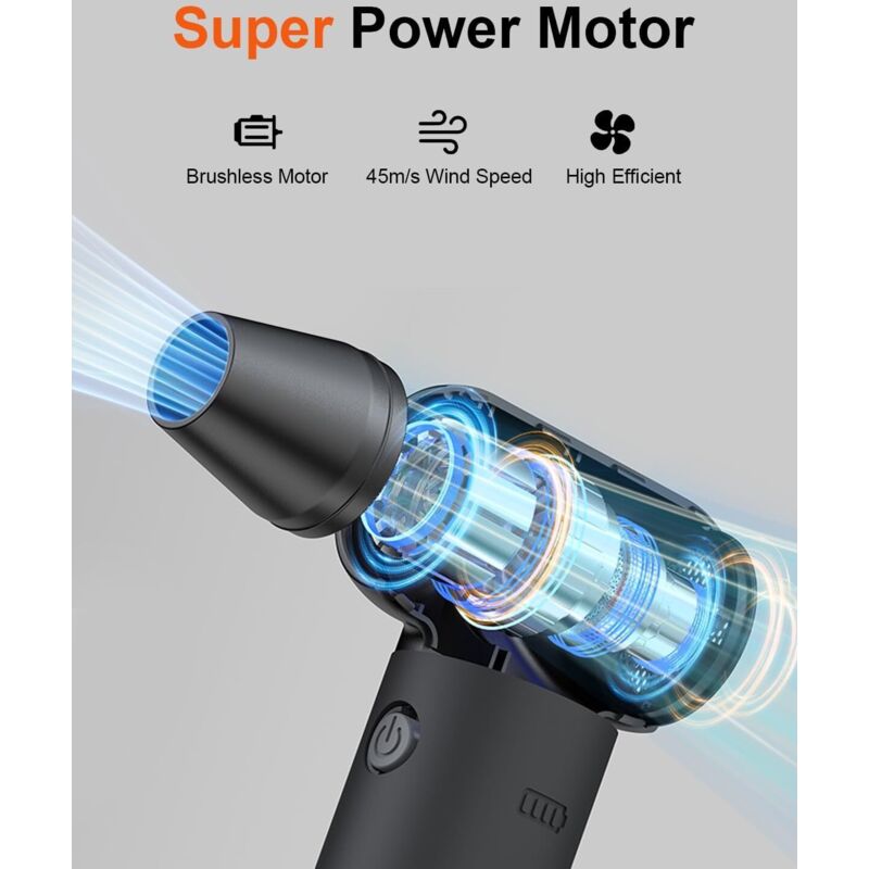 Souffleur électrique Sans Fil 100 000 Tr/min - 3 Vitesses, USB-C, Batterie 2000mAh, Pour Nettoyage PC, Clavier, Voiture