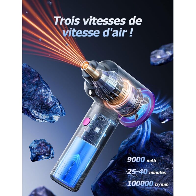 Souffleur Air Comprimé 100000 Tr/min - Nettoyage PC, Clavier, Voiture - Batterie 9000mah Et LED