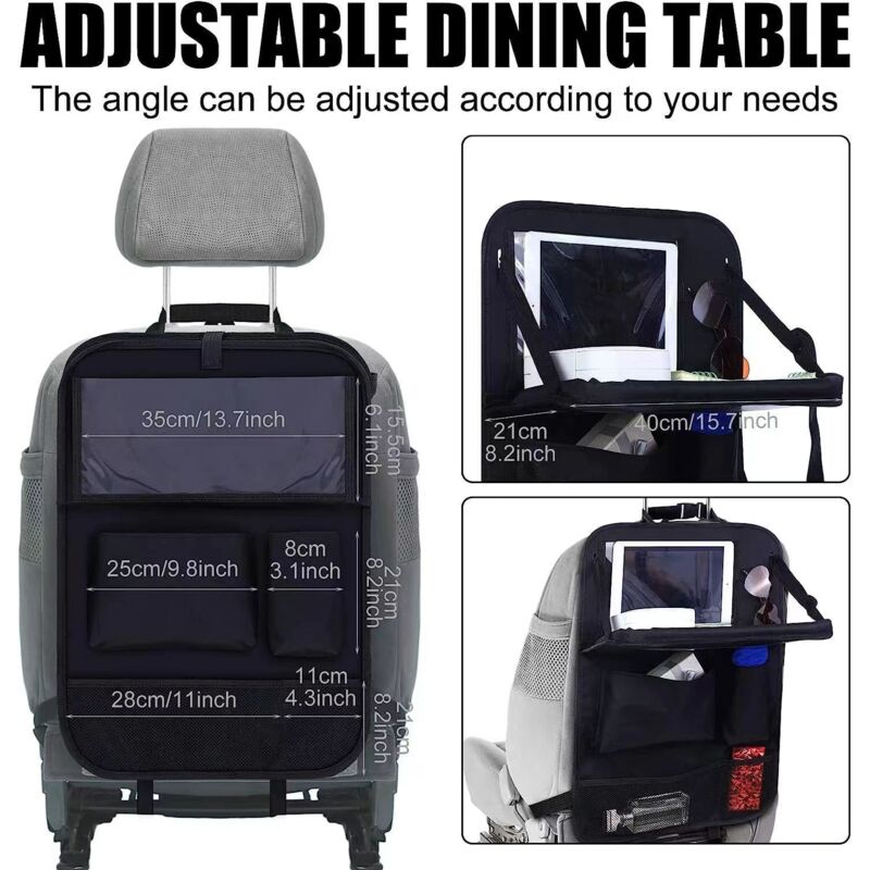 Dewocke Organisateur de Voiture avec Table à Manger, Protection Arrière de Siège Auto en Noir, Rangement Voiture Enfant Imperméable, Sac de Stockage Multifonctionnel pour iPad, Jouets, Livres