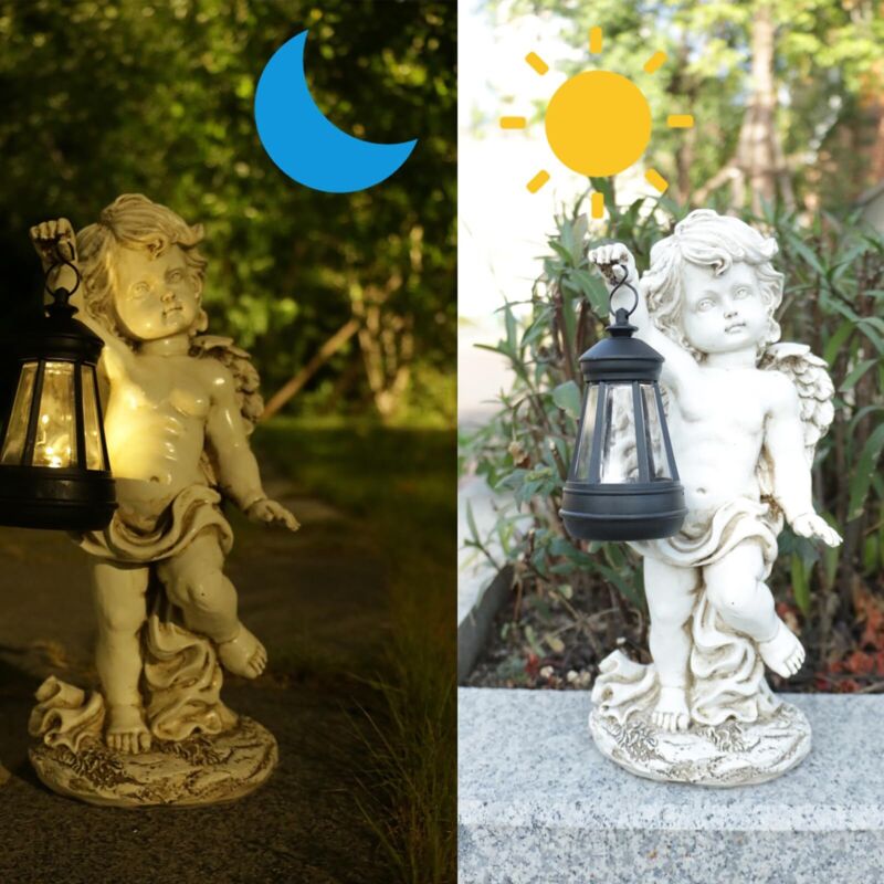 Tuzsocr Statue Ange Jardin Solaire - Ange Priant LED Avec Croix Lumineuse, Décoration Tombe Et Extérieur Résistante