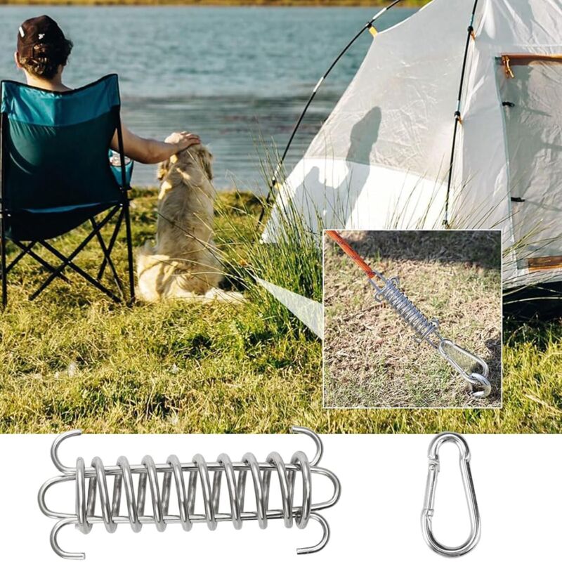 QWORK® 4 Pièces Tendeur Voile Ombrage, Ressort De Tension En Acier Inoxydable, Avec Crochet Et Boucle De Glissière Sangle (17,5 Cm