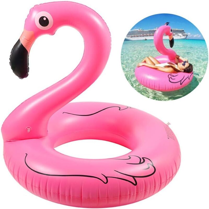 Bouée Flamant Rose Gonflable Avec Paillettes - Diam. 72 Cm - Pour Piscine Et Plage - Enfants Et Adultes Jusqu'à 80 Kg