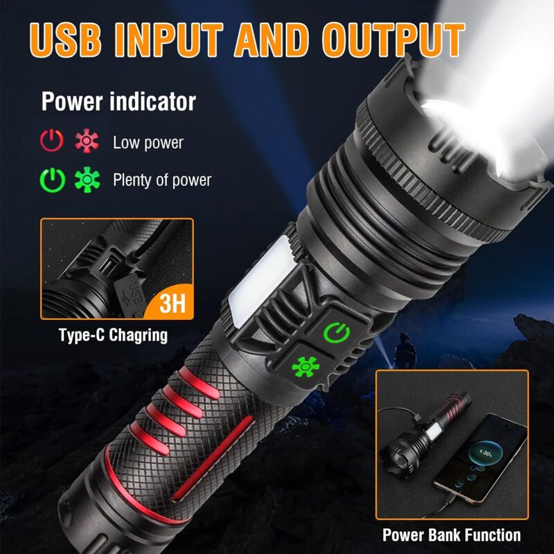 Lampe de poche LED super lumineuse 100 0000 lumens haute