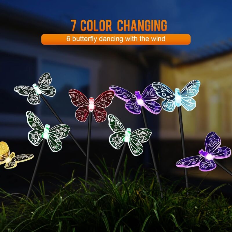 Beedove Lot 2 Lampes Solaires Jardin Papillons - Éclairage LED Extérieur Étanche IP65, Décoration Allée Terrasse