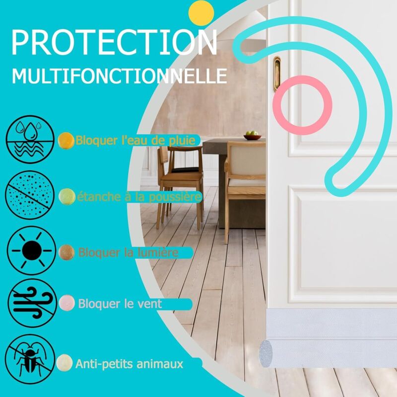 Boudin de porte anti-courants d'air, bande d'étanchéité lavable pour résister au vent, à l'ombre, aux insectes, etc. Bande d'étanchéité flexible et réglable