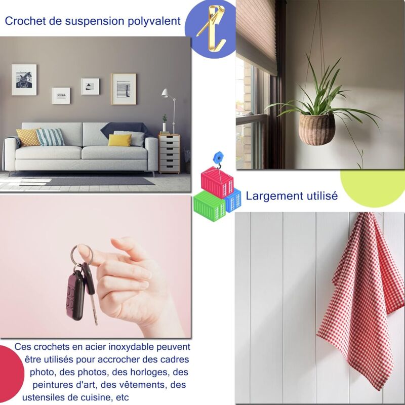 Lot de 20 crochets muraux robustes pour cloison sèche, peut supporter jusqu'à 18 kg, sans dommages, crochet mural robuste pour accrocher des photos, peintures, miroirs, cadres photo, affiches Lot de 20 crochets muraux robustes pour cloison sèche, peut supporter jusqu'à 18 kg, sans dommages, crochet mural robuste pour accrocher des photos, peintures, miroirs, cadres photo, affiches