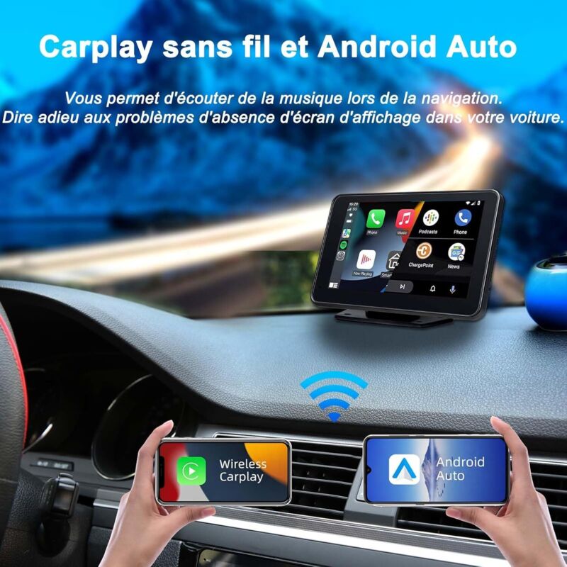Inefala Autoradio sans Fil de 7 Pouces pour Voiture, Écran Tactile Portable Carplay et Android Auto, Lien vers Le Miroir, Bluetooth, AUX/TF/FM, Commande Vocale