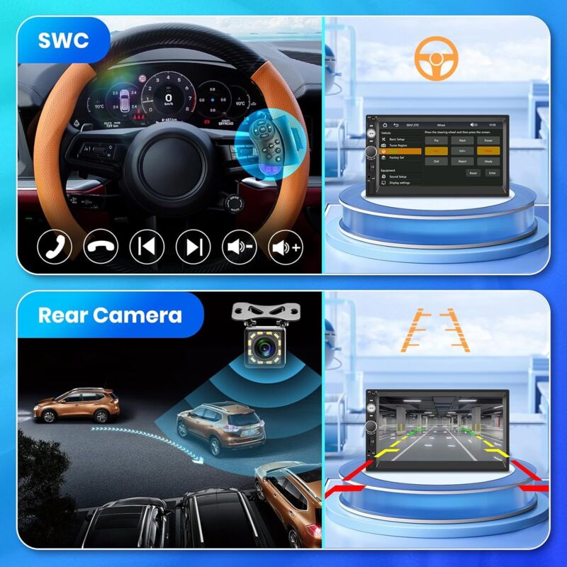 VECHTEL Autoradio 2 DIN 7" Tactile – CarPlay & Android Auto Sans Fil, Bluetooth 5.1, Caméra Recul, Mirror Link, FM – Upgrade Ultime Voiture