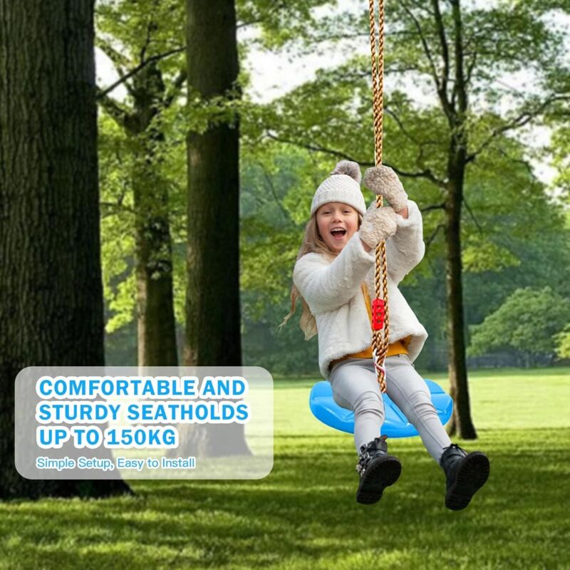 Balançoire Corde Escalade Enfant & Adulte - Siège Disque Réglable 90-170 Cm, Charge Max 150 Kg, Bleu Extérieur/Jardin