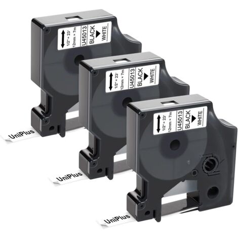 Ruban pour Étiqueteuse Compatible pour Dymo 45013 S0720530 Noir sur blanc Ruban d'étiquette pour Dymo LabelManager 160 210D 250 260P 280 360D 500TS LabelWriter 450 DUO(12mm x7m, Pack de 3) (1/5)