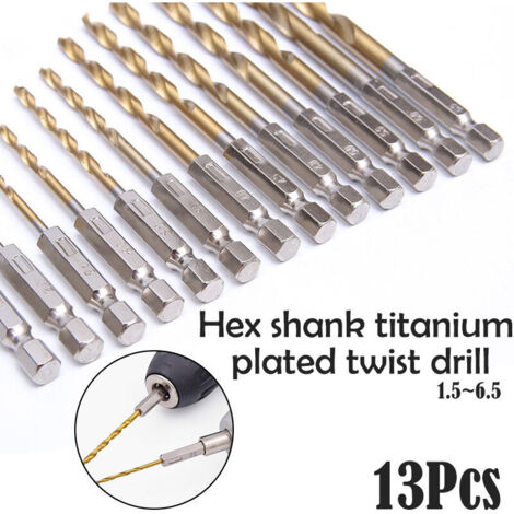 13 pièces 1.5mm - 6.5mm revêtu de titane HSS jeu de forets hexagonaux changement rapide rapide pour le plastique à bois (1/5)