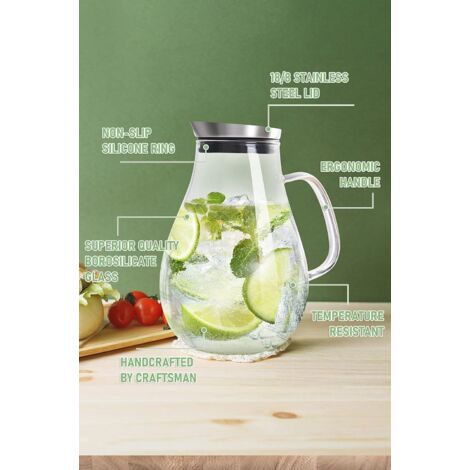 Pichet En Plastique Transparent 0,8 Litres - Avec Couvercle Et Poignée - Pour Jus, Thé Glacé, Lait, Boissons Froides Ou Chaudes - 2