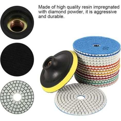 Lot de 4 tampons de polissage diamant à la main avec dos en mousse pour tailler et ébavurer la pierre de carrelage - Grain 60# 100# 200# 400