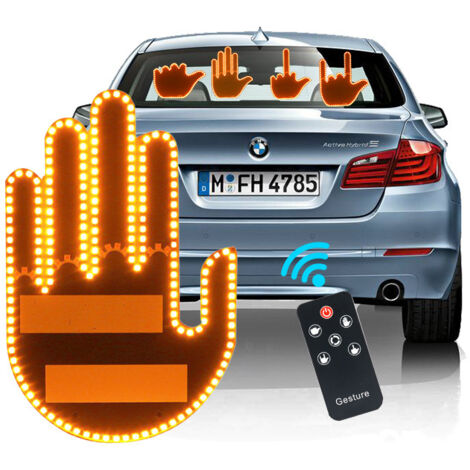 Lumière de Geste de Doigt avec télécommande, lumière de Doigt de fenêtre de Voiture avec Signe drôle, lumière de Voiture de Doigt, Accessoires de Voiture, lumière de Main de Doigt vers Le Haut (1/4)