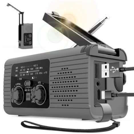 WXS Radio d'urgence Radio à Manivelle Multifonction Solaire ABS Alarme