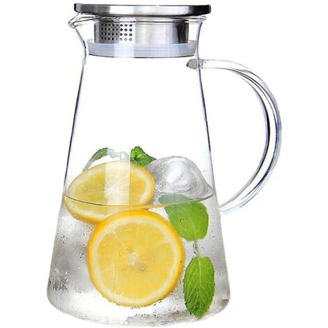 Pichet en verre borosilicate 2,0 litres – Résistant à la chaleur - Couvercle inox 18/8 – Pour thé glacé, jus et cocktails (1/5)
