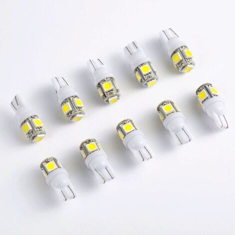 10 pièces 194 ampoules LED 168 T10 5055 5SMD ampoules LED voiture dôme carte plaque d'immatriculation lumière lampe blanc 12V (1/5)