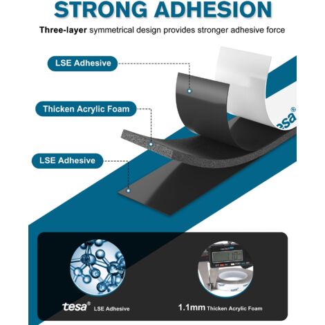 Ruban Adhésif Double Face Extra Fort 2,5 Cm X 5 M - Imperméable, Pour Voiture, Murs, Bandes LED
