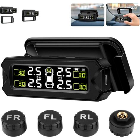 【Version Améliorée】 Système de Contrôle de la Pression des pneus 14-87Psi sans Fil Angle Réglable avec 4 Capteurs Charge Solaire/USB (1/5)