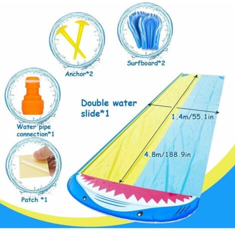 Toboggan Aquatique 480cm Avec 2 Bodyboards - Tapis De Glisse Eau Enfant Avec Arroseurs