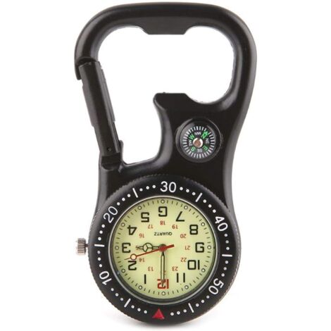 Montre Infirmière Klox - Cadran Vert Lumineux Rotatif - Bracelet Pince Mousqueton Noir - Unisexe