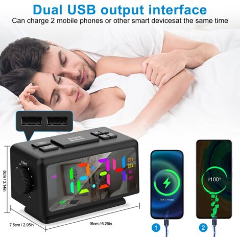 Réveil Numérique LED Avec Radio FM - Double Alarme, Snooze, Veilleuse Réglable - Alimentation Secteur Ou Piles - Design Compact Noir/gris/blanc - Affichage 4,3 Pouces