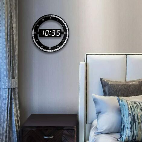 Horloge Murale Numérique Silencieuse 26,7 Cm - Écran LED Géant Pour Chambre - Noir Et Rouge
