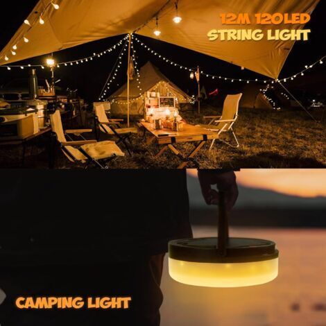 Guirlande Solaire Camping 10m 100 LED - BARAKYEG, 8 Modes, USB + Solaire, IP44 Étanche, Lumière Chaude