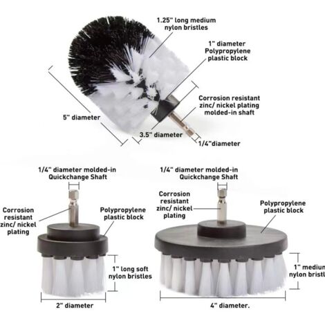 Brosse de perceuse brosse pour tapis de sol brosse pour carreaux de verre brosse pour disque d'évier Poils doux Blanc Manche à changement rapide (1/5)