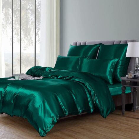 Housse De Couette 200x200cm Satin Uni 3 Pièces - Parure De Lit Soie Douce Brillante Avec 2 Taies D'Oreiller 65x65cm