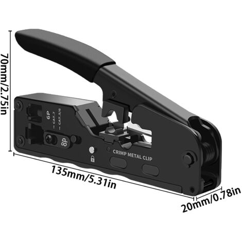 Pince à sertir RJ45 - Fiche réseau RJ45 - Outil de sertissage pour CAT5, CAT5E, CAT6, CAT6A, CAT7, CAT7A - Créez des lignes téléphoniques, des câbles réseau non blindés et blindés (1) (1/5)