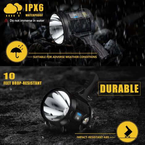 Projecteur Rechargeable, 3000 Lumens, Lampe De Poche LED, Lampe De Poche Longue Durée