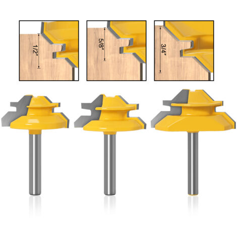 1/4" Tige Fraises à Rainurer Set, 3 pièces Fraise à Onglet de 45º, 45 degrés fraise verrouillage set, pour le bois DIY meuble (1/5)
