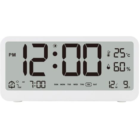Réveil Numérique à Piles Horloge Numérique LCD avec Affichage de Date/Température/Humidité Réveil Matin avec Double Alarme (1/5)