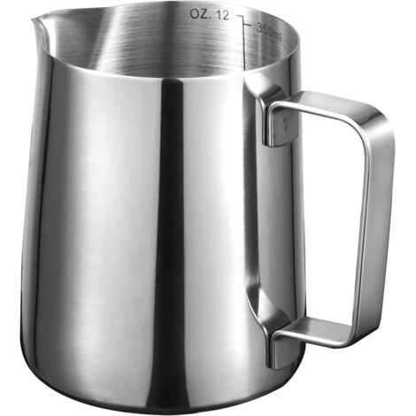 Pot à Lait en Acier Inoxydable Barista Pichet à Lait Pot pour en Acier Inoxydable Le Café la Mousse de Lait Cappuccino et Latte (Argent 12oz/350ml) (1/5)