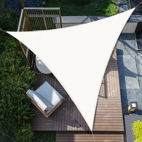 Voile d'ombrage Triangulaire 3x3x3m Imperméable Toile Ombrage UV Protection pour Patio Jardin, Terrasse, Extérieur, Balcon,Crème (1/5)