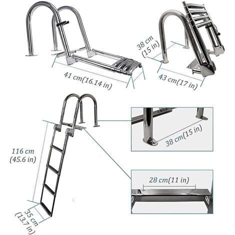 Échelle De Bain Télescopique 2 Barreaux Acier Inoxydable Antidérapante Pour Bateau Et Piscine