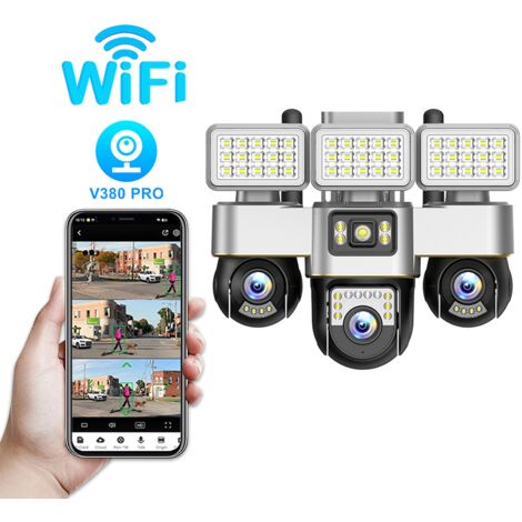 Caméra 360° 3-en-1, caméra 3 pouces 2 mégapixels, énergie solaire + Wi-Fi basse consommation, vision nocturne à double source lumineuse, éclairage public, surveillance à distance [Économie d'énergie] (1/4)