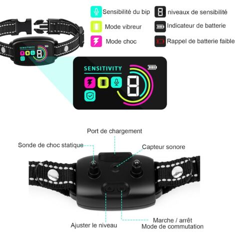 Collier Anti Aboiement Pour Chien, Modes Son/Vibration/Choc électrique