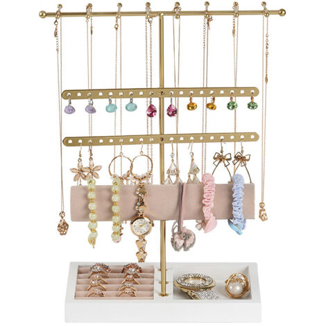 Présentoir à Bijoux QILICZ Design - Organisateur Boucles D'oreilles, Bracelets Et Colliers Avec Base En Bois élégante étagère Bijoux Moderne