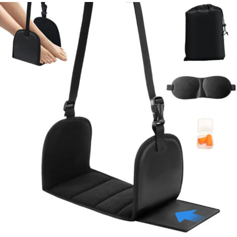 Repose Pied Avion, Repose-jambes Avion Offre une Détente/Confort pour les Longs Vols, Repose-pieds de Voyage a Masque de Yeux/Bouchon d'oreille/Sac, Essentiels du Voyage, Hamac Repose-pieds d'avion (1/5)