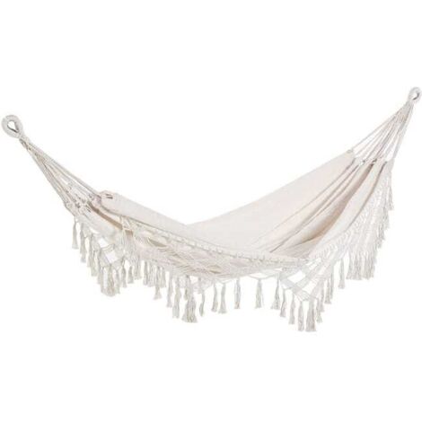 Hamac de voyage portable, hamac de style bohème, hamac à pompons, taille totale 200150 cm, beige (1/5)