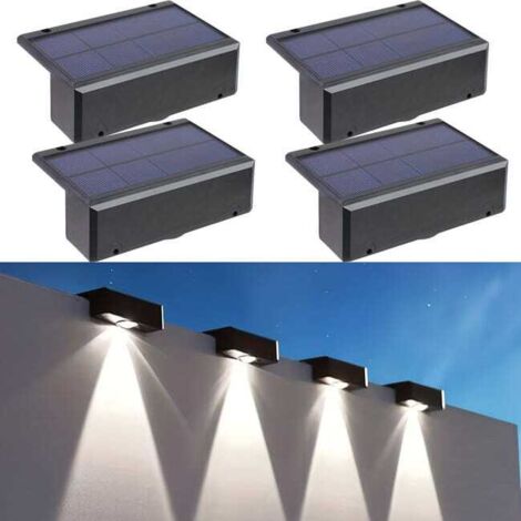 La clôture solaire allume la couleur blanc froid,paquet de 4 appliques murales extérieures imperméables solaires pour le jardin de cour de plate-forme (1/5)