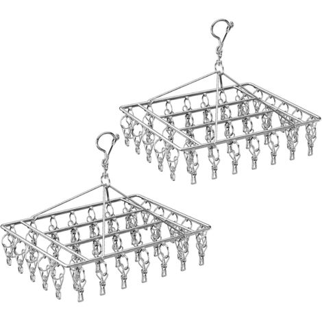 séchoirs à Chaussettes Pliables avec 40 piquets, cintres en métal avec Clips, cintres pour sous-vêtements, Accessoires pour Corde à Linge, séchoir à Linge en Acier Inoxydable avec (1/5)