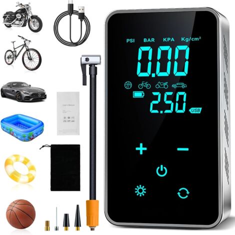 Compresseur à Air Portatif, 150PSI Gonfleur Electrique Pneus, Pompe a Velo Electrique, Compresseur d'air Électrique de Pompe à Air Sans Fil avec Écran Tactile/Éclairage pour Moto Vélo Auto (1/5)