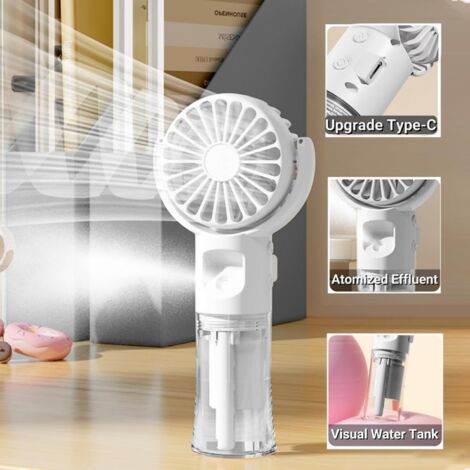 Ventilateur Brumisateur Portable USB – Mini Brumisateur Rafraîchissant 4 Vitesses, Rechargeable, Réservoir Transparent – Idéal Maison, Bureau, Voyage, Rose